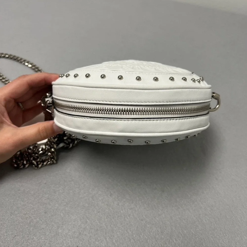 Balmain‎ Disco Leather Circle Crossbody Shoulder Bag White Small Chainlink Strap - Picture 9 of 16